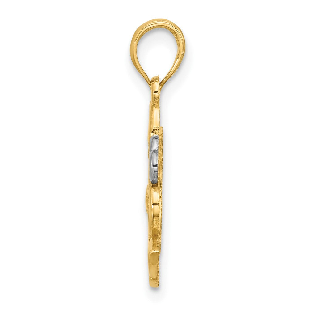 14K Yellow & Rhodium with Rhodium Polished Fancy Heart and Swans Charm