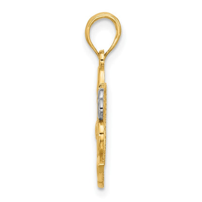 14K Yellow & Rhodium with Rhodium Polished Fancy Heart and Swans Charm