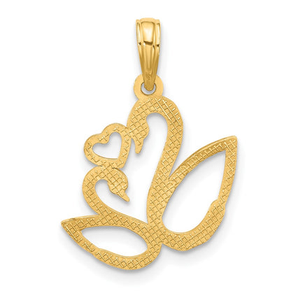 14K Yellow & Rhodium with Rhodium Polished Fancy Heart and Swans Charm