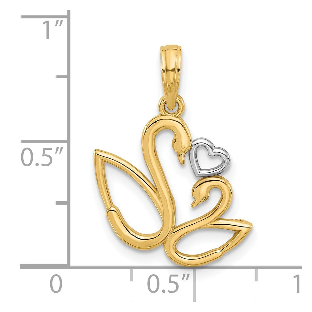 14K Yellow & Rhodium with Rhodium Polished Fancy Heart and Swans Charm