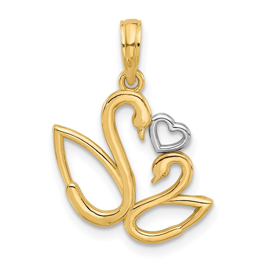 14K Yellow & Rhodium with Rhodium Polished Fancy Heart and Swans Charm