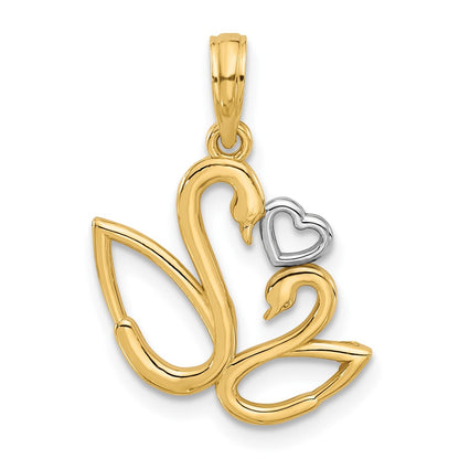 14K Yellow & Rhodium with Rhodium Polished Fancy Heart and Swans Charm