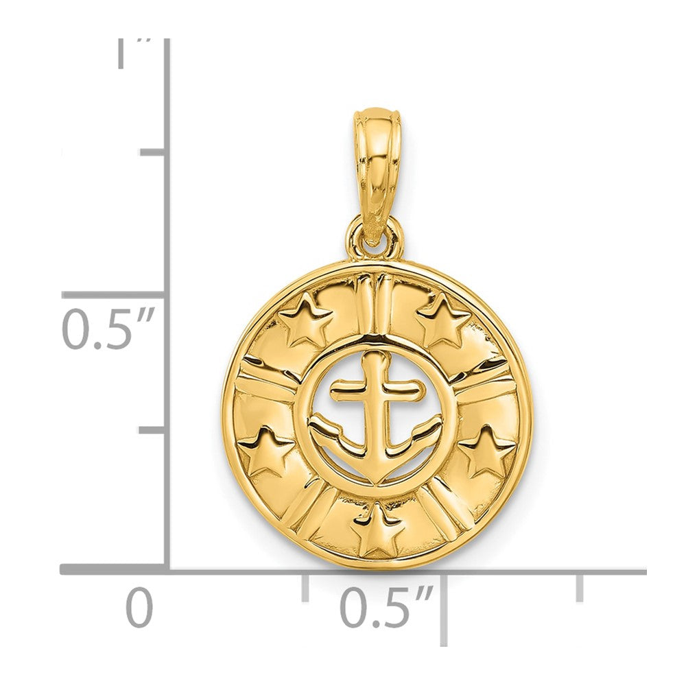 14K Yellow Gold Polished Anchor and Stars Charm