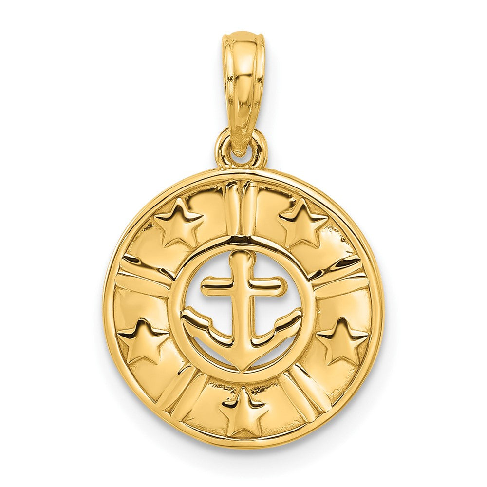 14K Yellow Gold Polished Anchor and Stars Charm