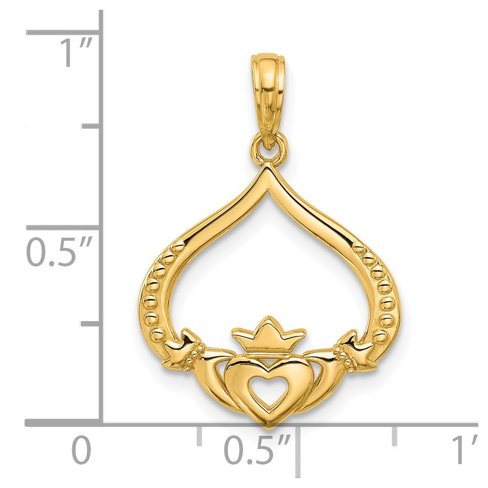 14K Yellow Gold Polished Claddagh Pendant