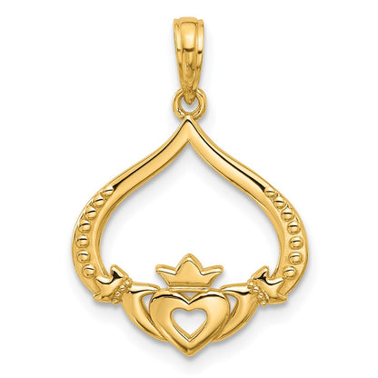 14K Yellow Gold Polished Claddagh Pendant