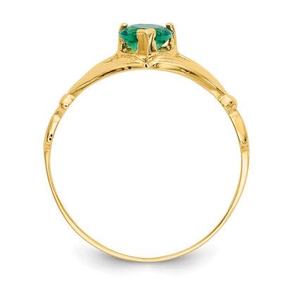 14K Yellow Gold Green CZ Polished Claddagh Ring