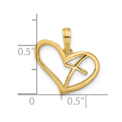 14K Yellow Gold Polished Cross in Heart Charm