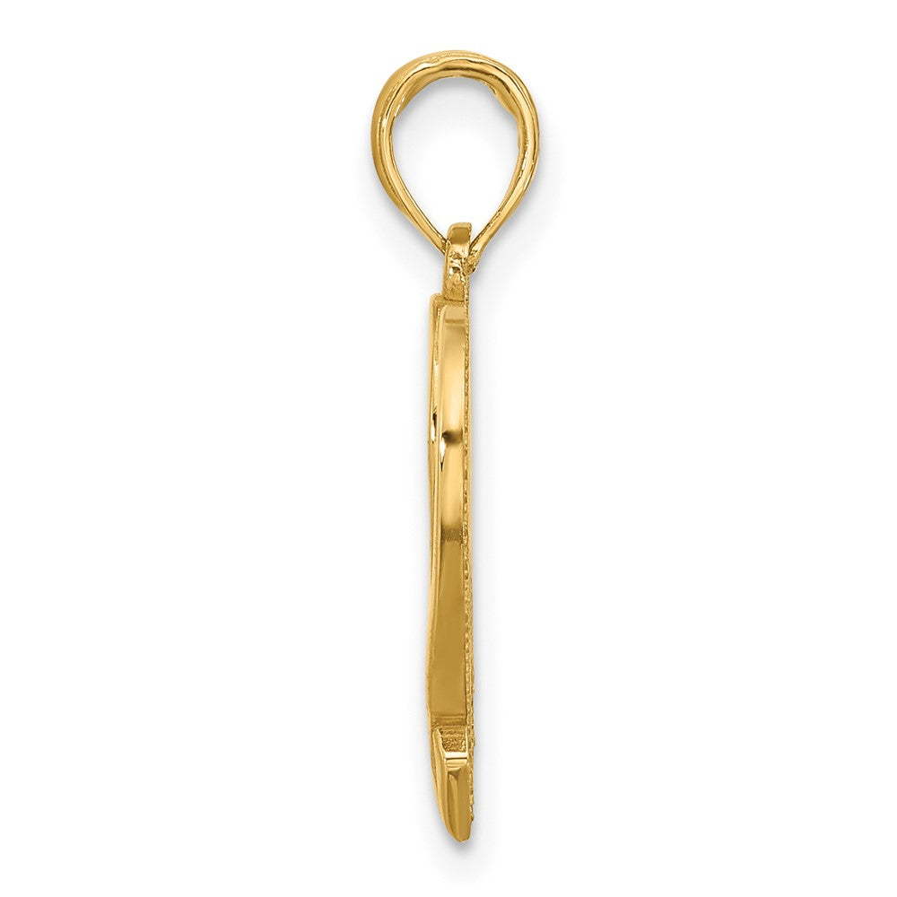 14K Yellow Gold Polished Awareness Ribbon and Heart Charm