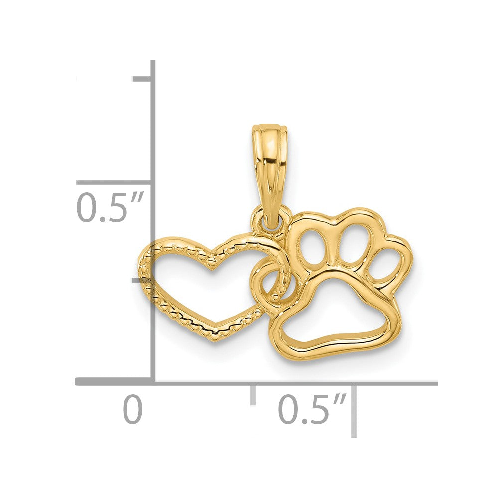 14K Yellow Gold Polished Fancy Heart and Paw Charm