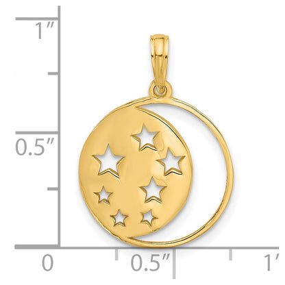 14K Yellow Gold Polished Moon and Stars Charm