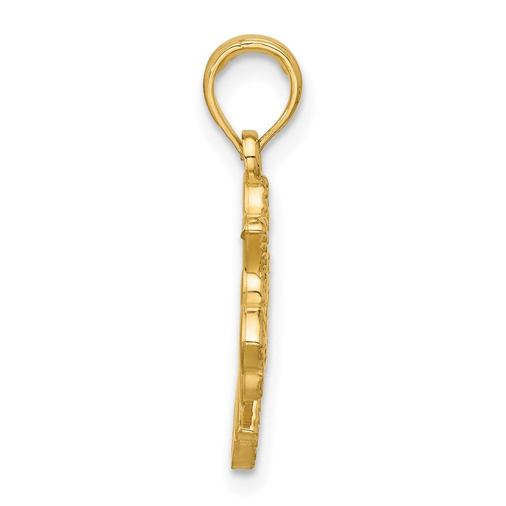 14K Yellow Gold Polished Beaded Fleur De Lis Cross Pendant