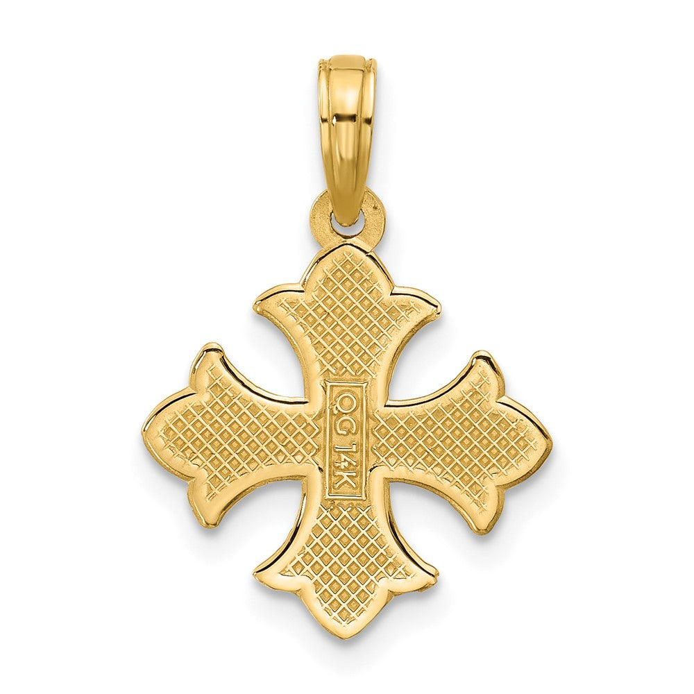14K Yellow Gold Polished Beaded Fleur De Lis Cross Pendant