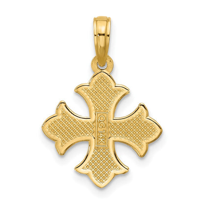 14K Yellow Gold Polished Beaded Fleur De Lis Cross Pendant