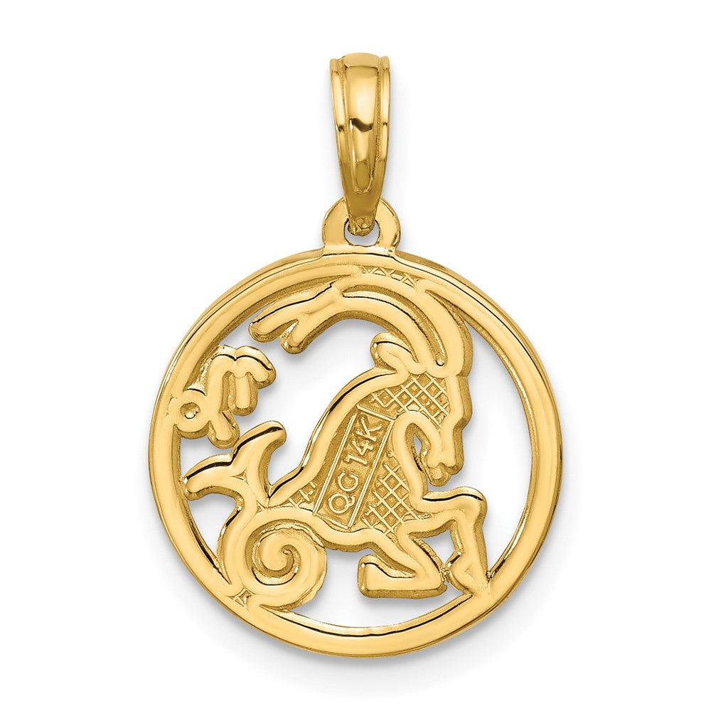 14K Yellow Gold Polished Round Capricorn Pendant