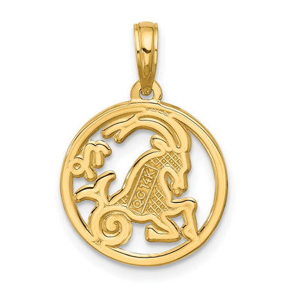14K Yellow Gold Polished Round Capricorn Pendant