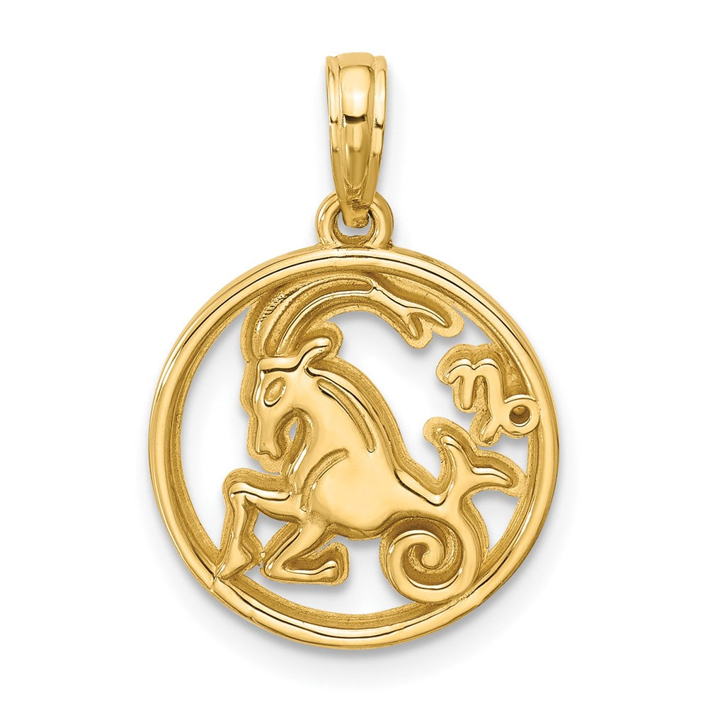 14K Yellow Gold Polished Round Capricorn Pendant