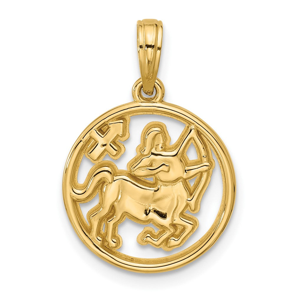 14K Yellow Gold Polished Round Sagittarius Pendant