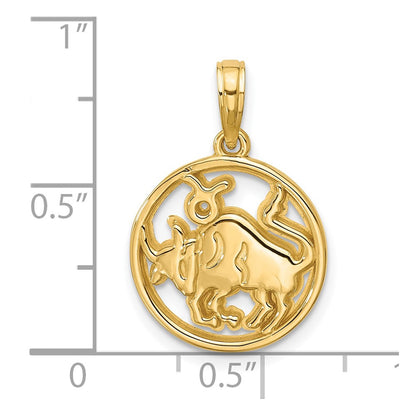 14K Yellow Gold Polished Round Taurus Pendant