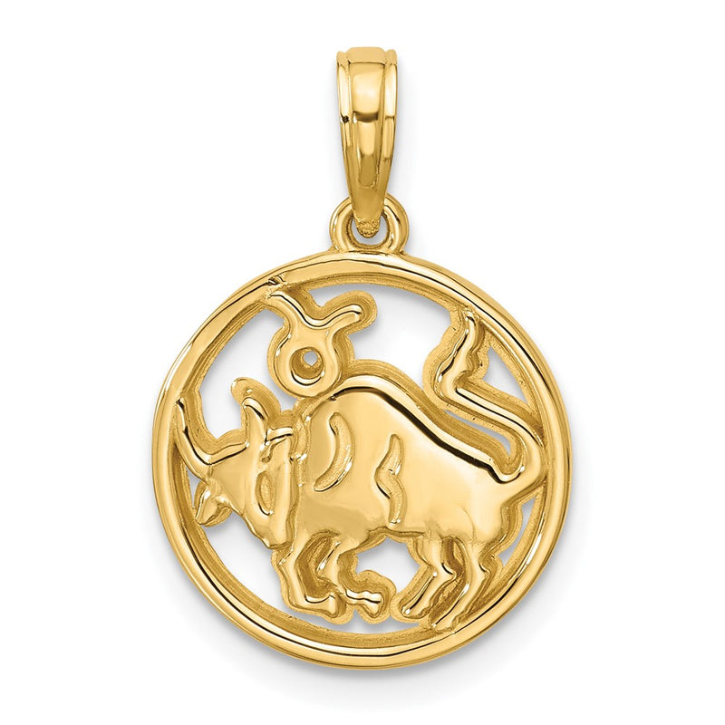 14K Yellow Gold Polished Round Taurus Pendant