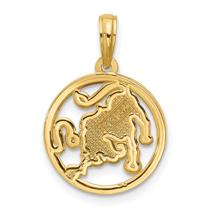 14K Yellow Gold Polished Round Leo Pendant