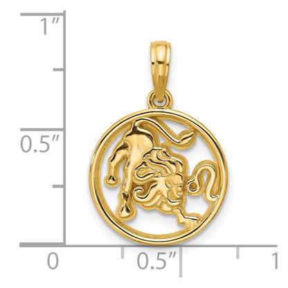 14K Yellow Gold Polished Round Leo Pendant
