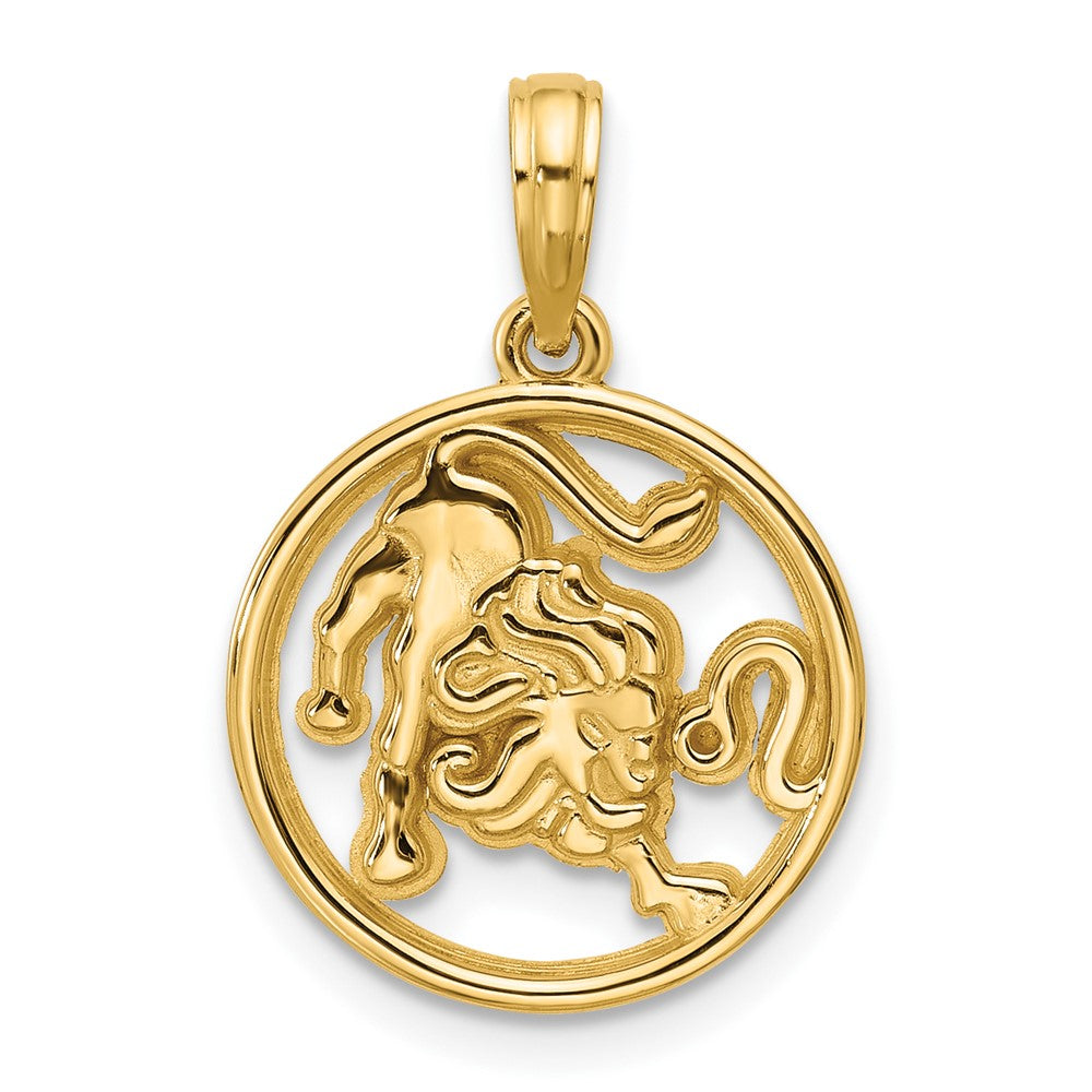 14K Yellow Gold Polished Round Leo Pendant
