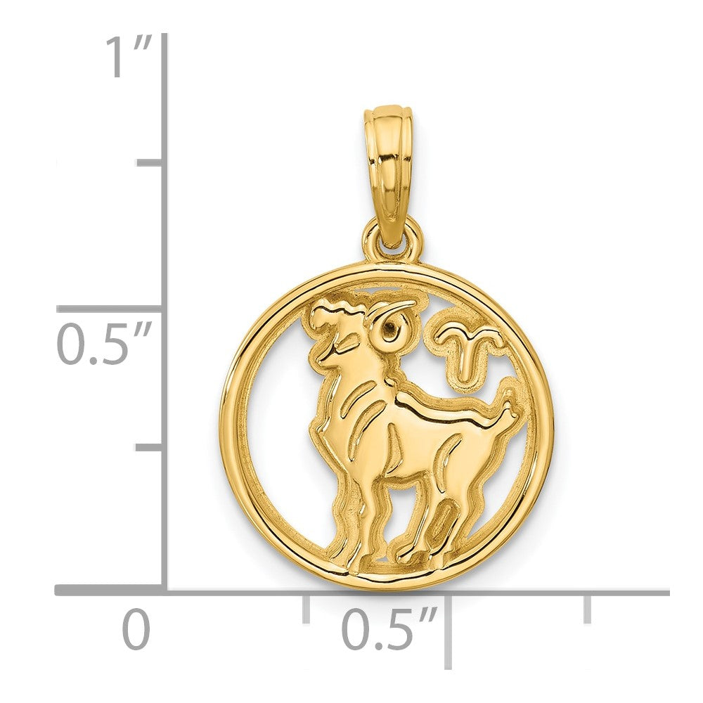 14K Yellow Gold Polished Round Aries Pendant