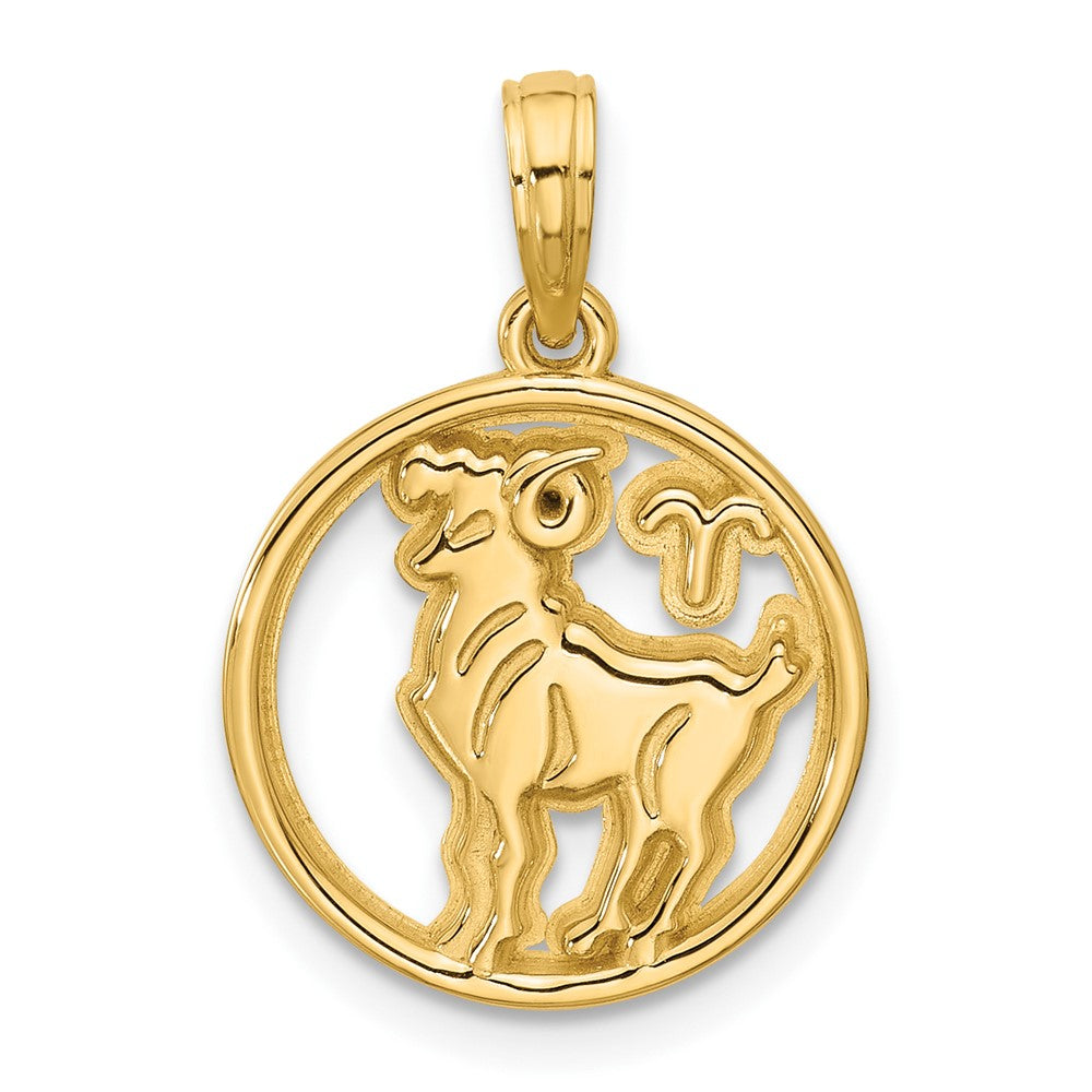 14K Yellow Gold Polished Round Aries Pendant