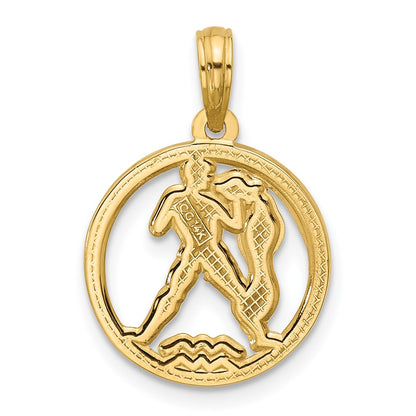 14K Yellow Gold Polished Round Aquarius Pendant