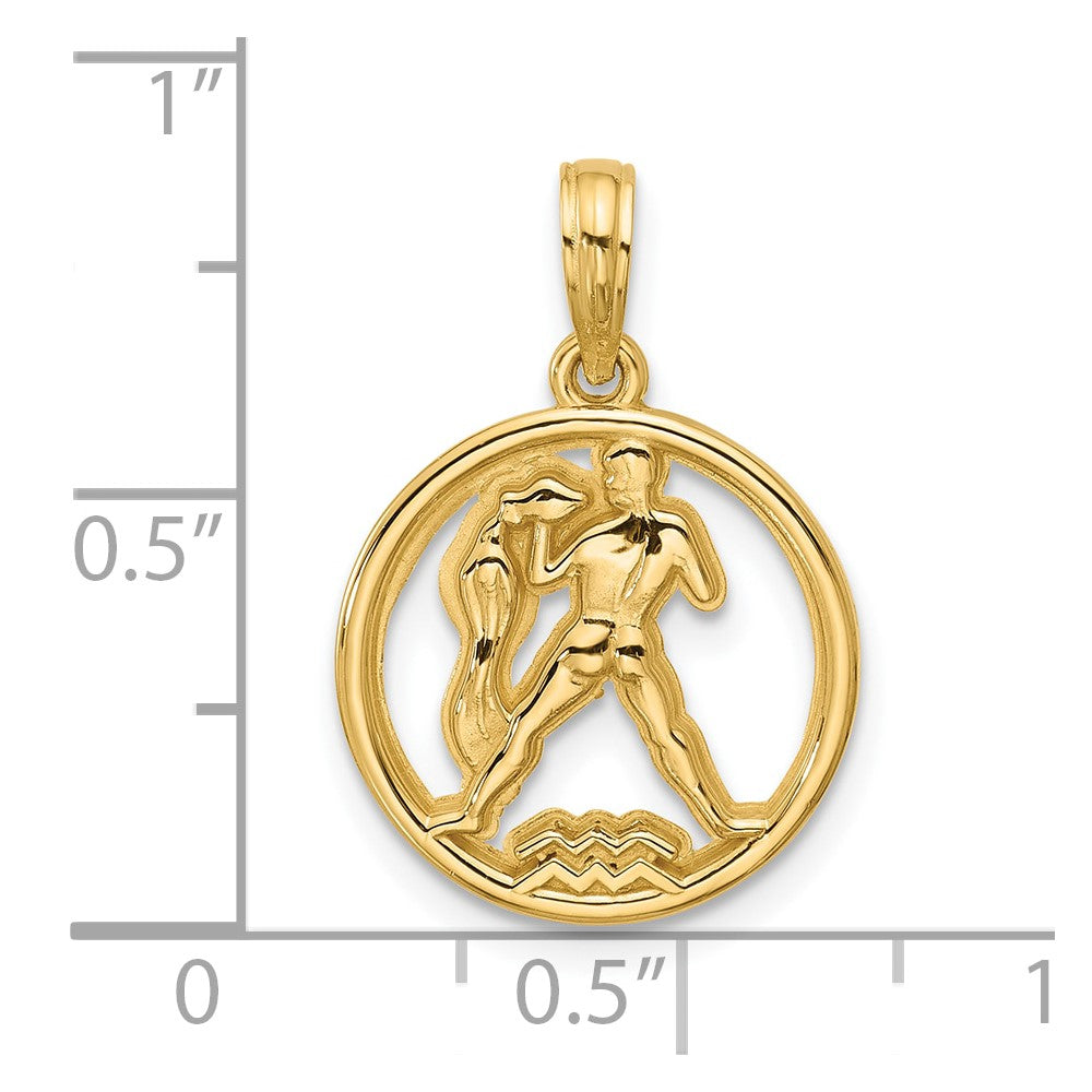 14K Yellow Gold Polished Round Aquarius Pendant