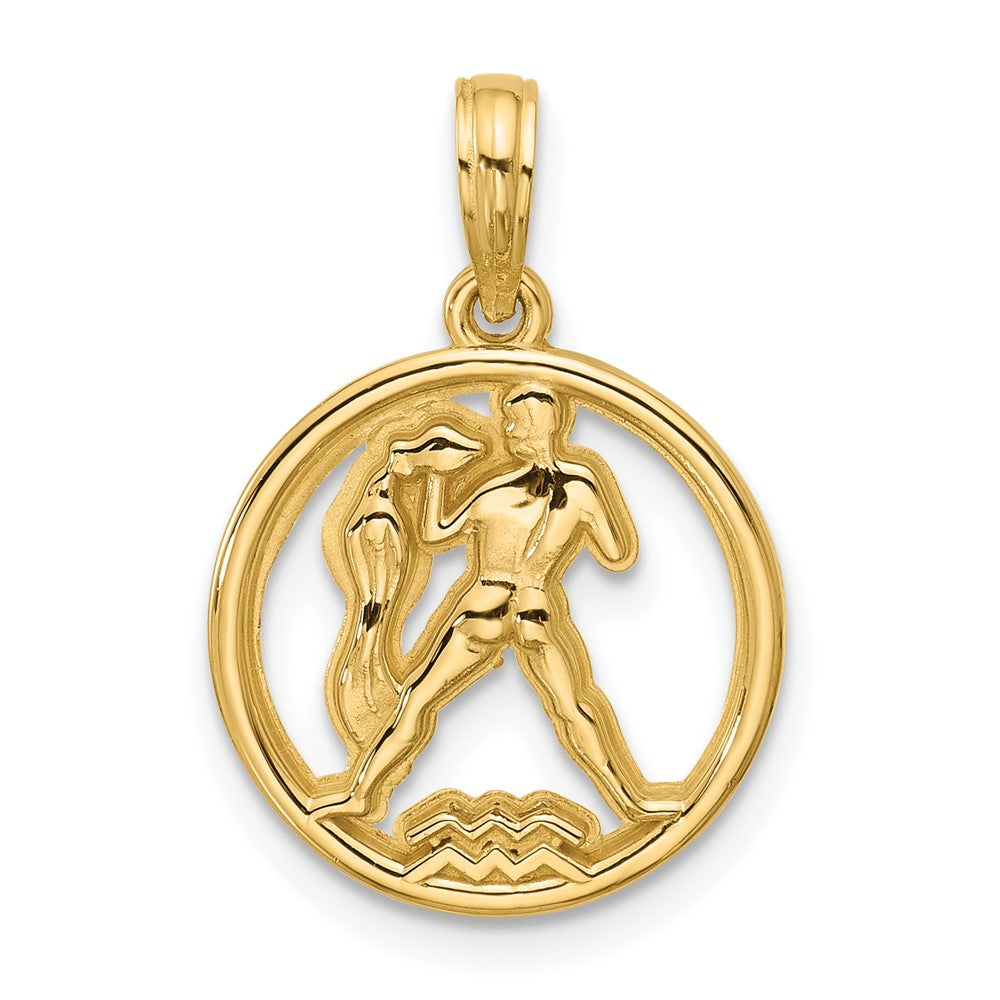 14K Yellow Gold Polished Round Aquarius Pendant