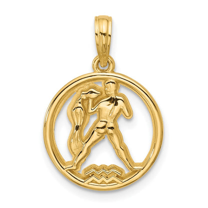 14K Yellow Gold Polished Round Aquarius Pendant