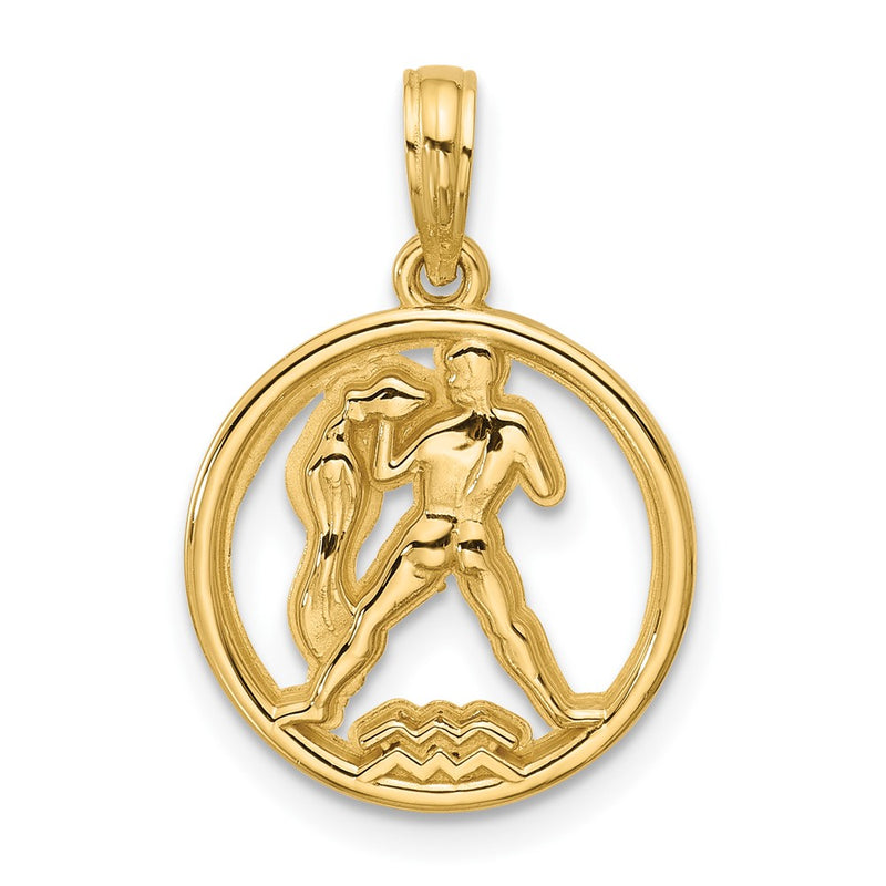 14K Yellow Gold Polished Round Aquarius Pendant