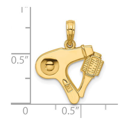14K Yellow Gold Polished Blow Dryer and Curl Brush Pendant
