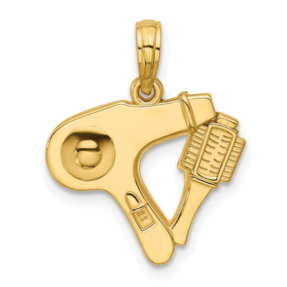 14K Yellow Gold Polished Blow Dryer and Curl Brush Pendant