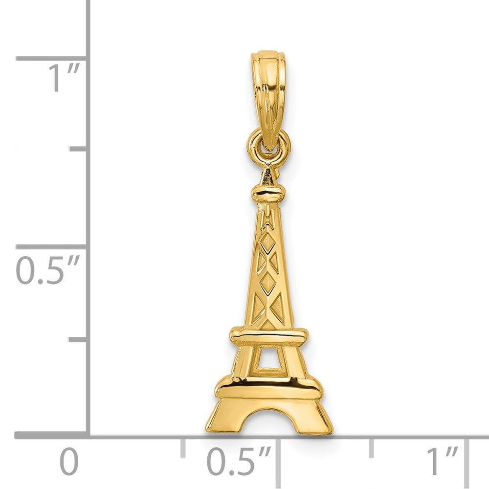 14K Yellow Gold Polished and Satin Eiffel Tower with Separate Heart Pendant Set