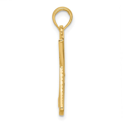 14K Yellow Gold Polished Textured Scissor and Comb Pendant