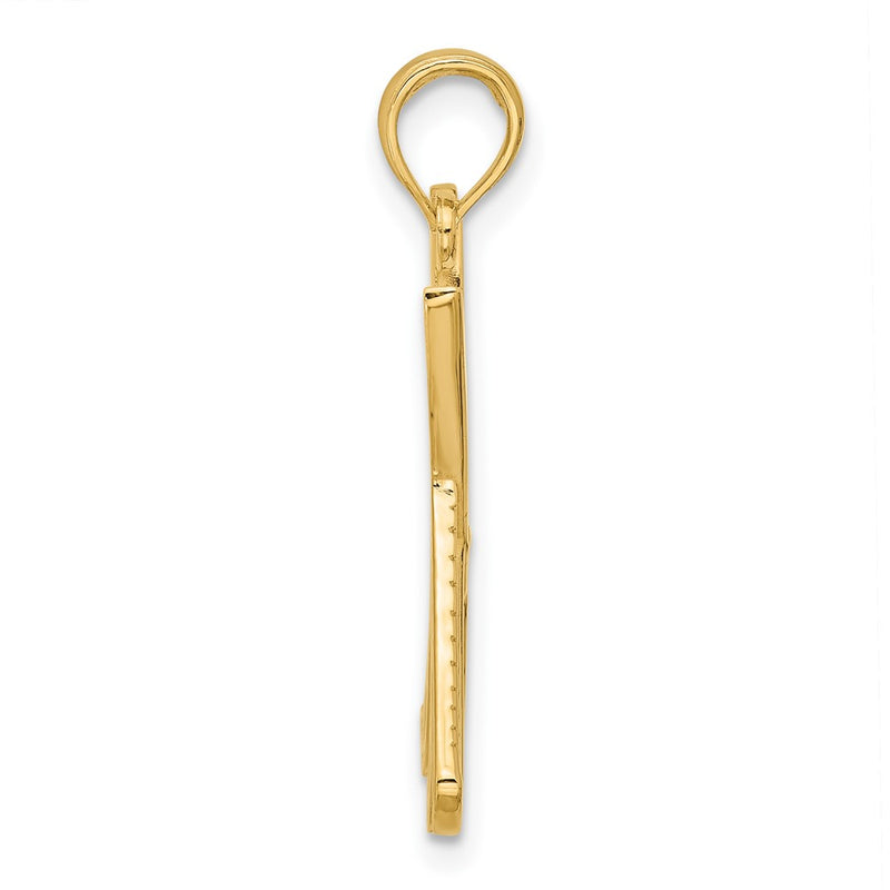 14K Yellow Gold Polished Textured Scissor and Comb Pendant