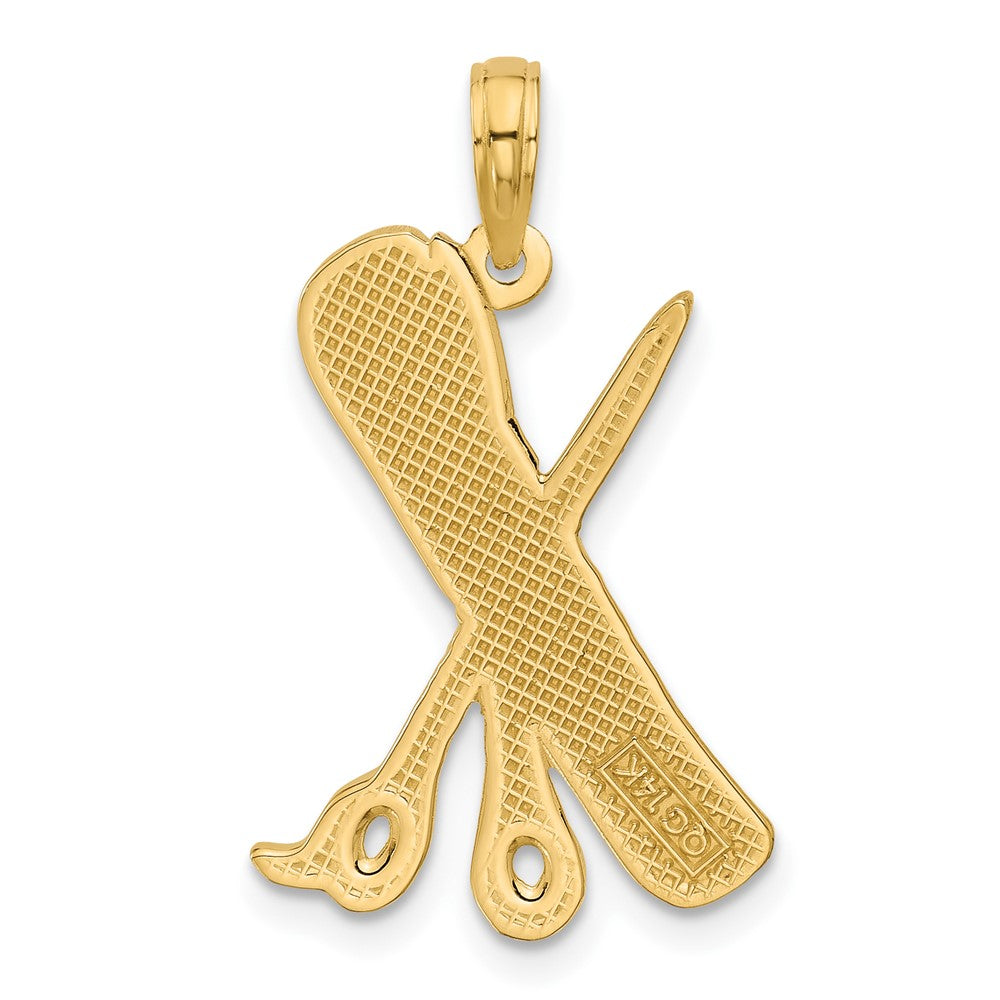 14K Yellow Gold Polished Textured Scissor and Comb Pendant