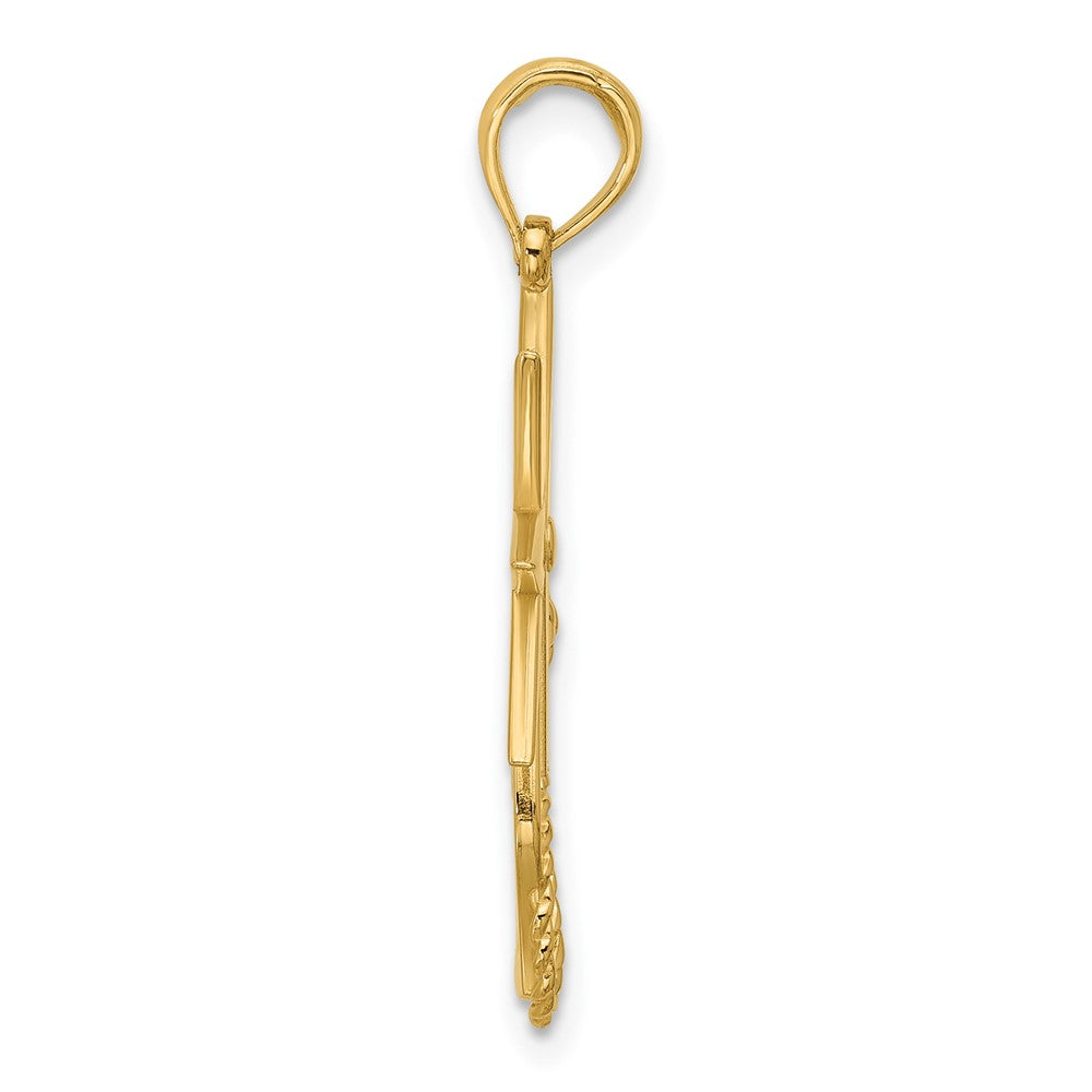 14K Yellow Gold Polished Compass and Anchor with Rope Pendant