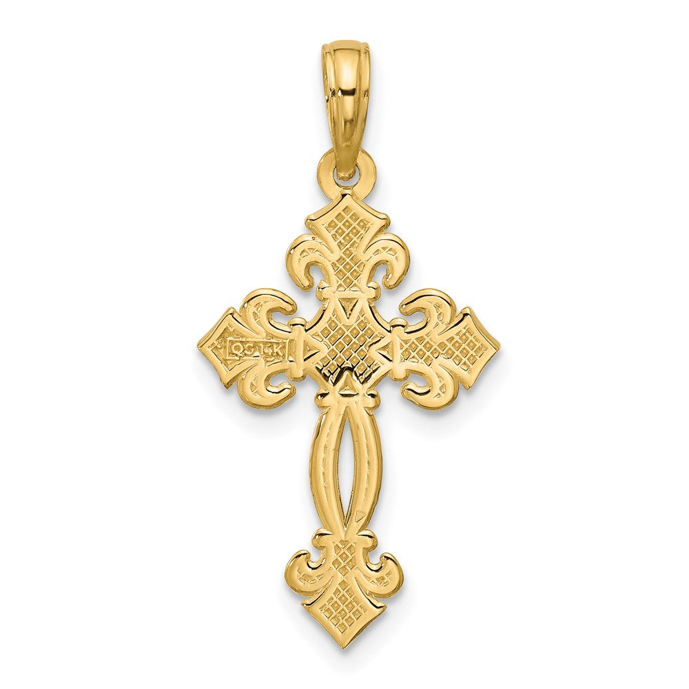 14K Yellow Gold Polished Fancy Textured Cross Pendant