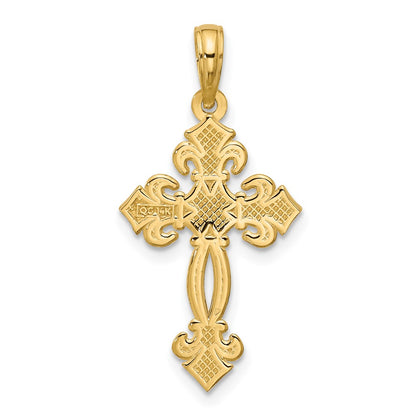 14K Yellow Gold Polished Fancy Textured Cross Pendant
