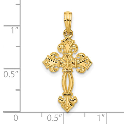 14K Yellow Gold Polished Fancy Textured Cross Pendant