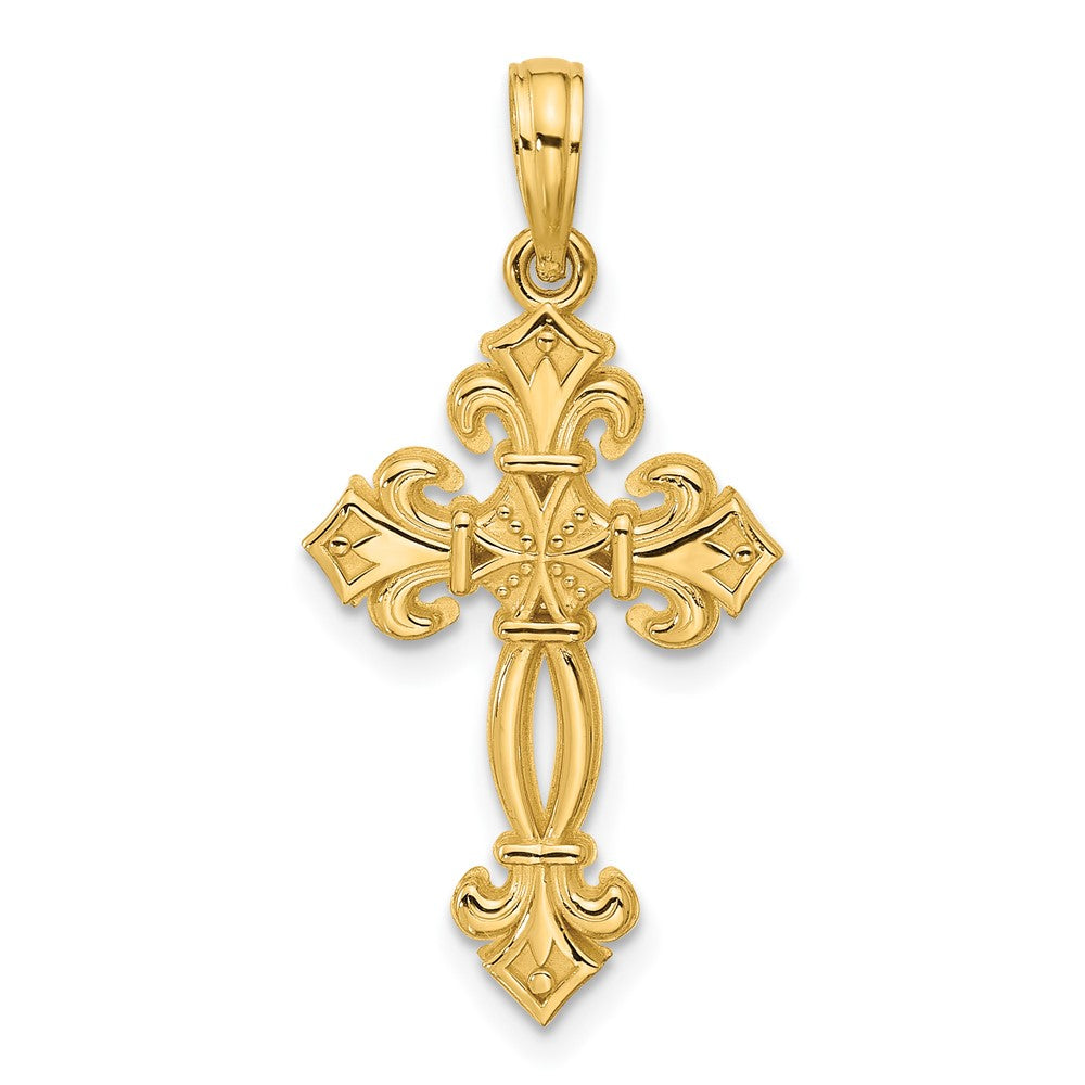 14K Yellow Gold Polished Fancy Textured Cross Pendant