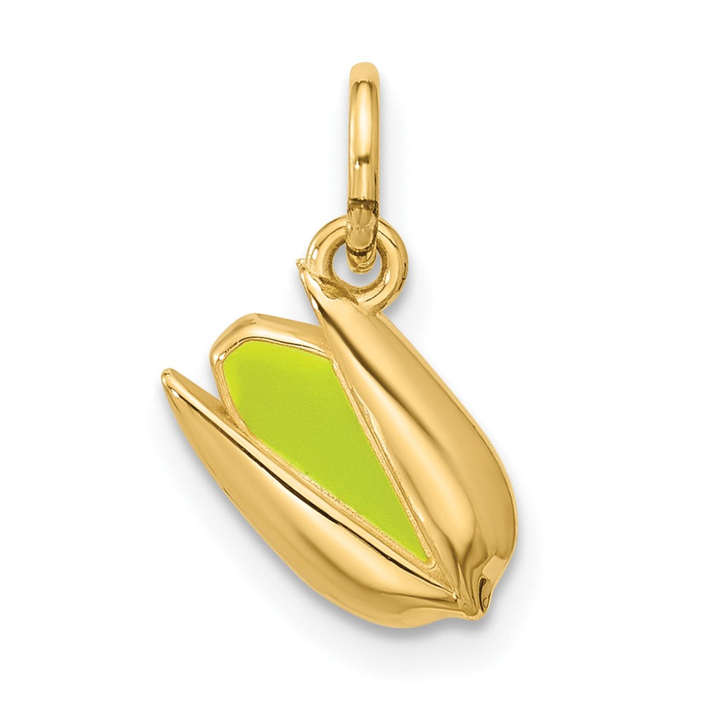 14K Yellow Gold Polished Enameled Pistachio Pendant