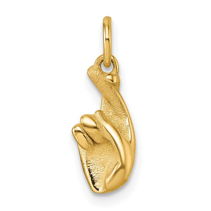 14K Yellow Gold Polished Fingers Crossed Hand Pendant