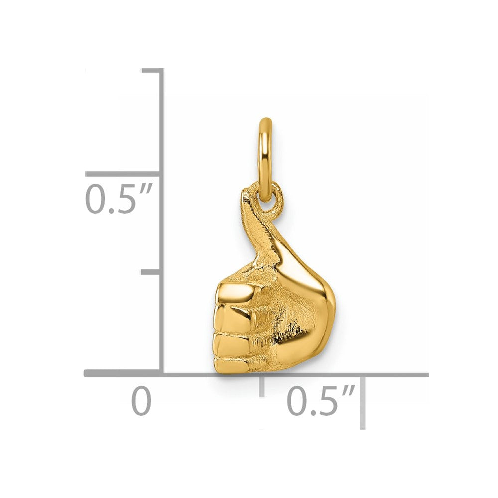 14K Yellow Gold Polished Thumbs Up Hand Pendant