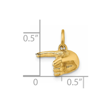 14K Yellow Gold Polished 1-Finger Point Hand Pendant