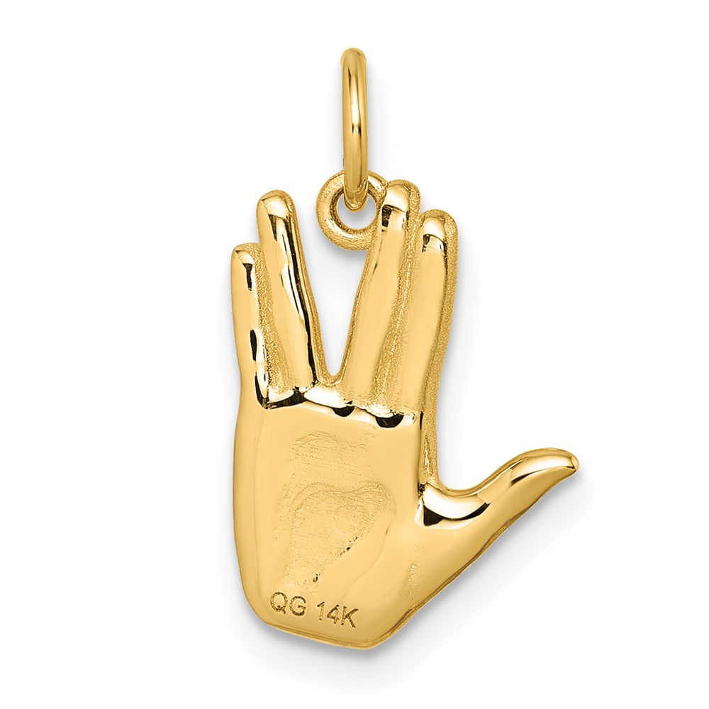 14K Yellow Gold Polished Live Long and Prosper Hand Pendant